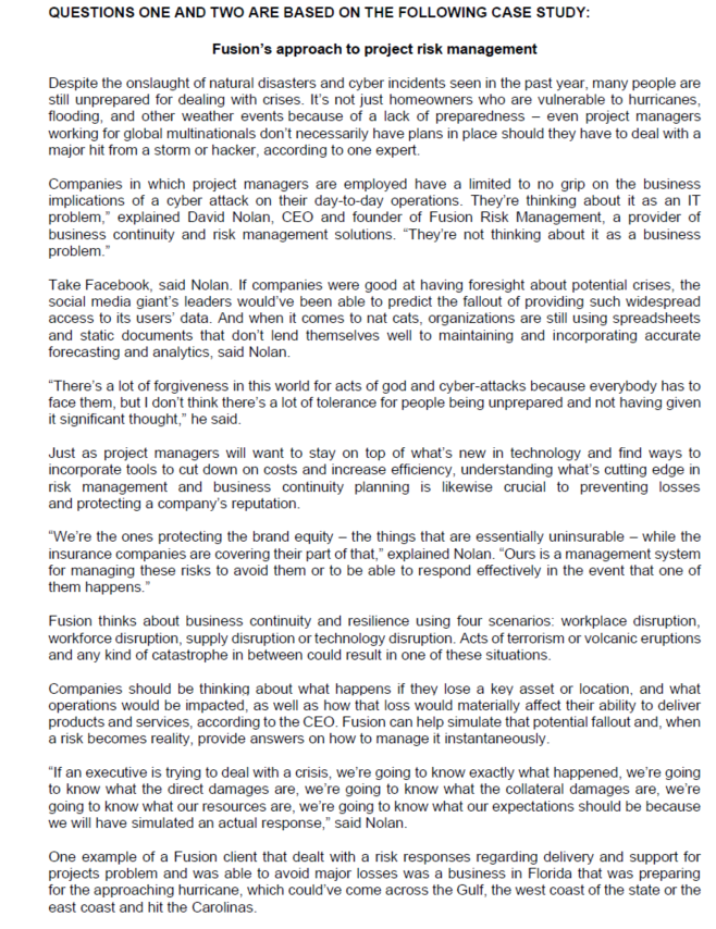  QUESTIONS ONE AND TWO ARE BASED ON THE FOLLOWING CASE STUDY: