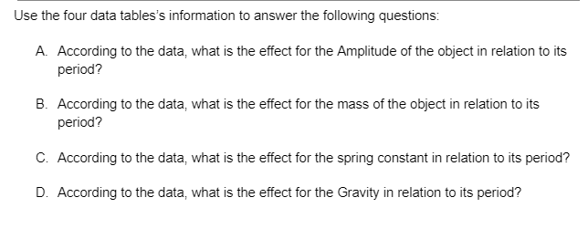 0.82 0.82 Table 2: Data for the mass of an oscillating object