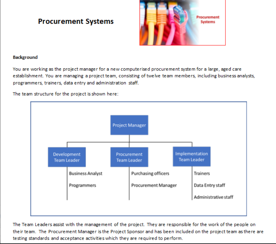 a large, aged care establishment. You are managing a project team, consisting