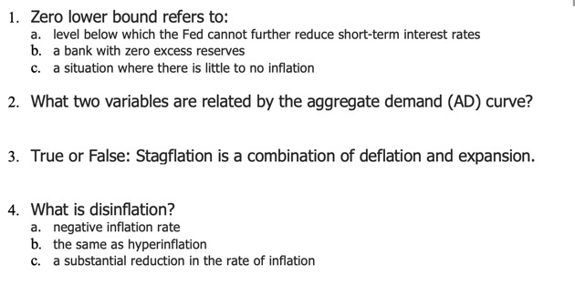  1. Zero lower bound refers to: a. level below which the