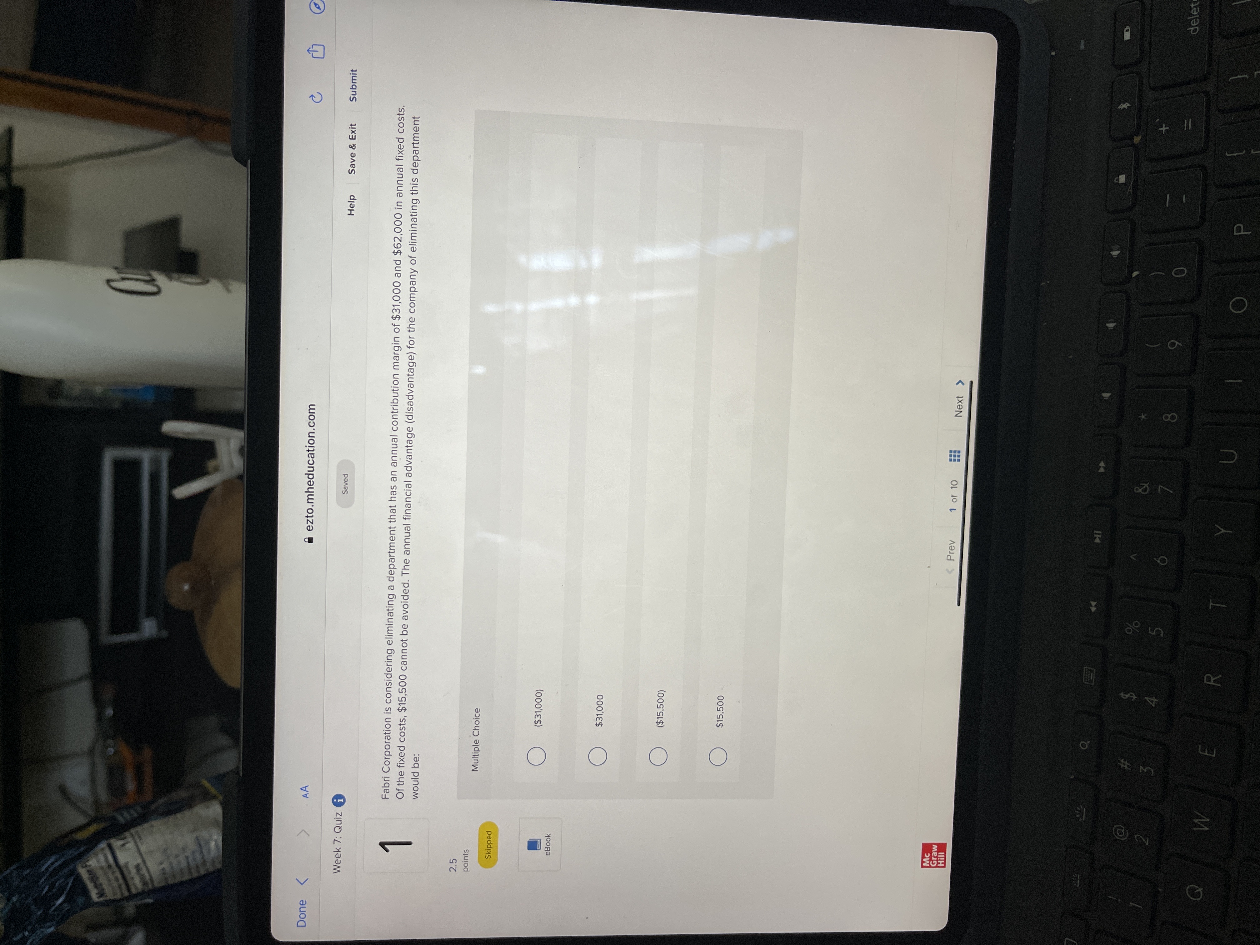 A ezto.mheducation.com C Done AA Week 7: Quiz i Saved Help