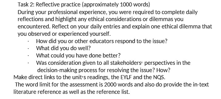 you were required to complete daily reflections and highlight any ethical considerations