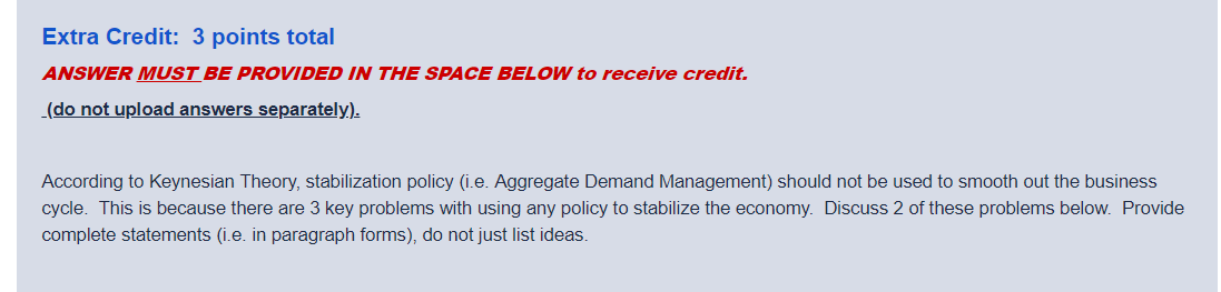 questions are bellow Extra Credit: 3 points total ANSWER MUST BE PROVIDED