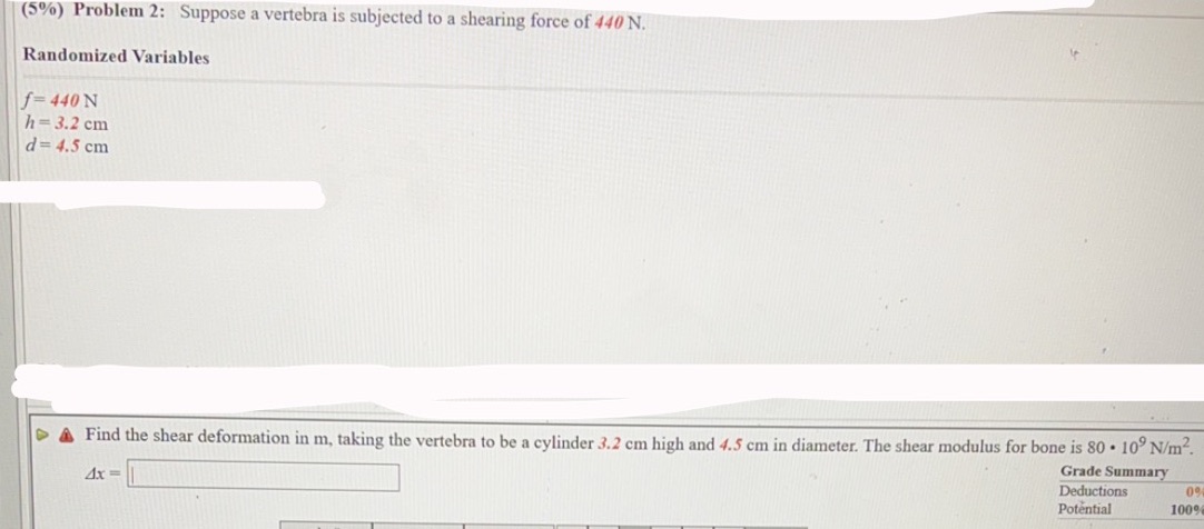  (5%) Problem 2: Suppose a vertebra is subjected to a shearing