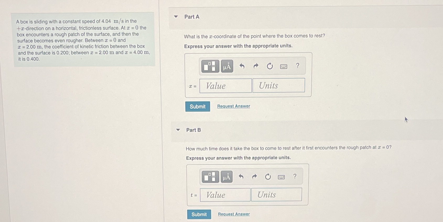  V Part A A box is sliding with a constant speed