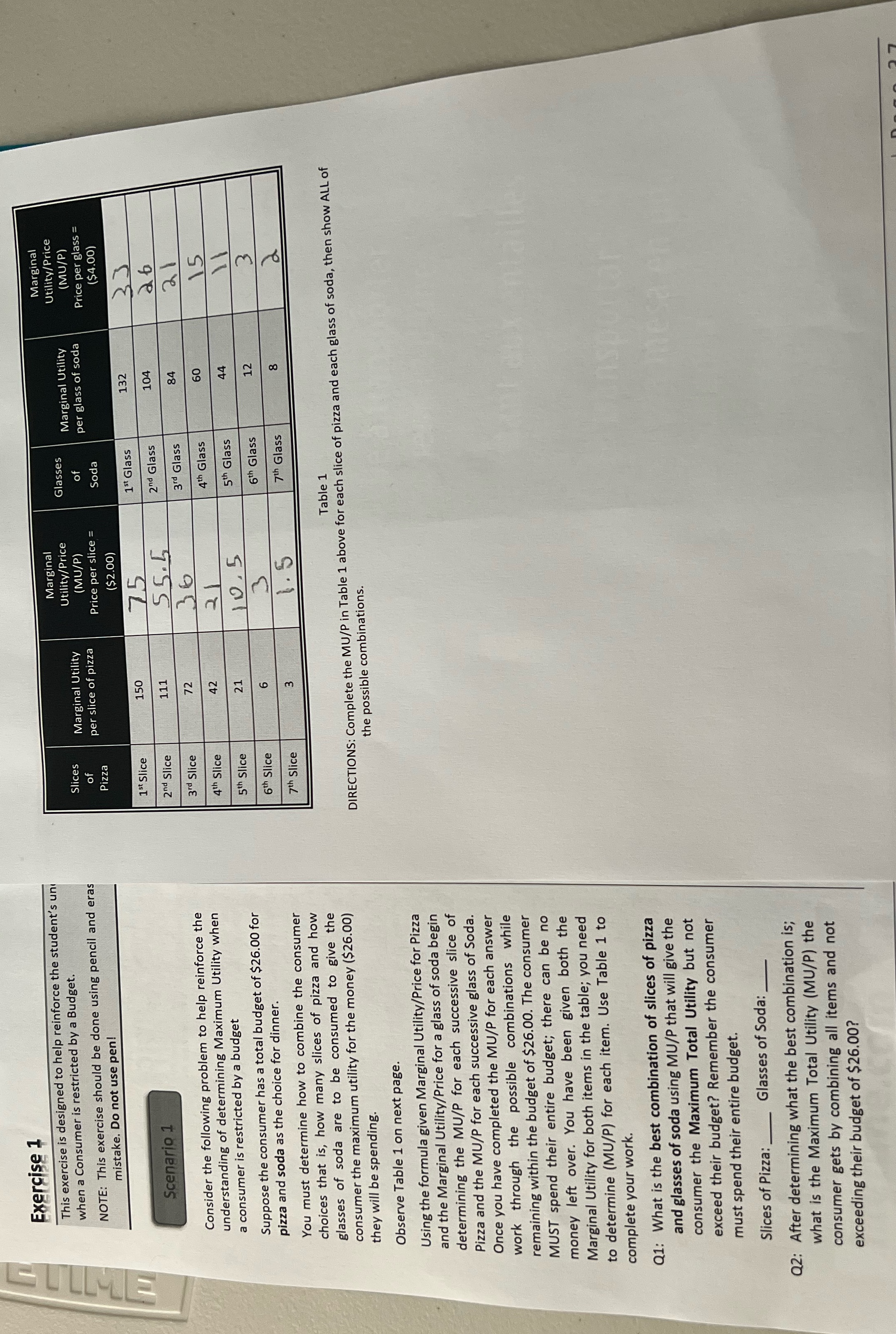 Please answer question and table GUL Exercise 1 This exercise is designed