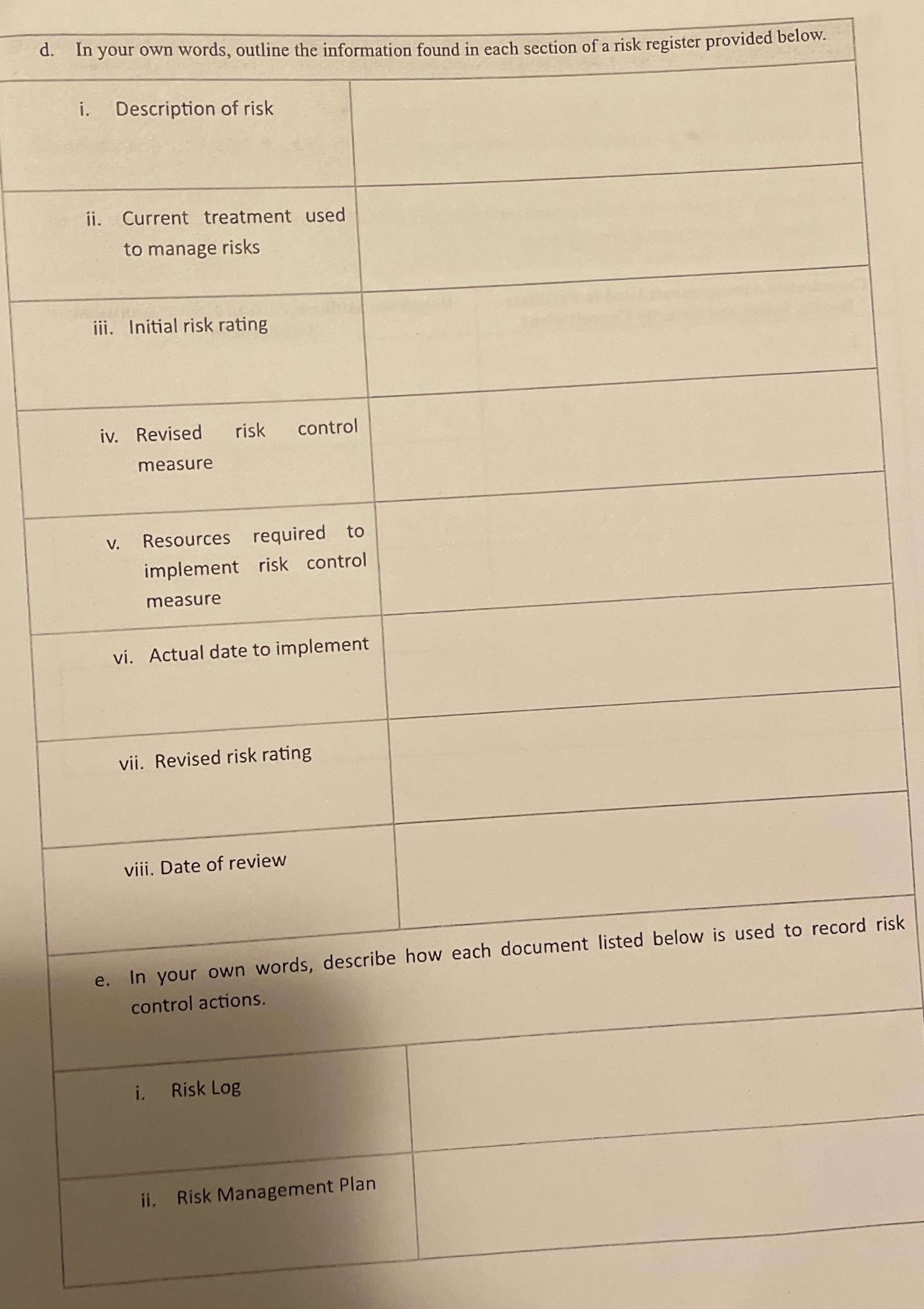 22. Answer the questions below about the different requirements for recording information