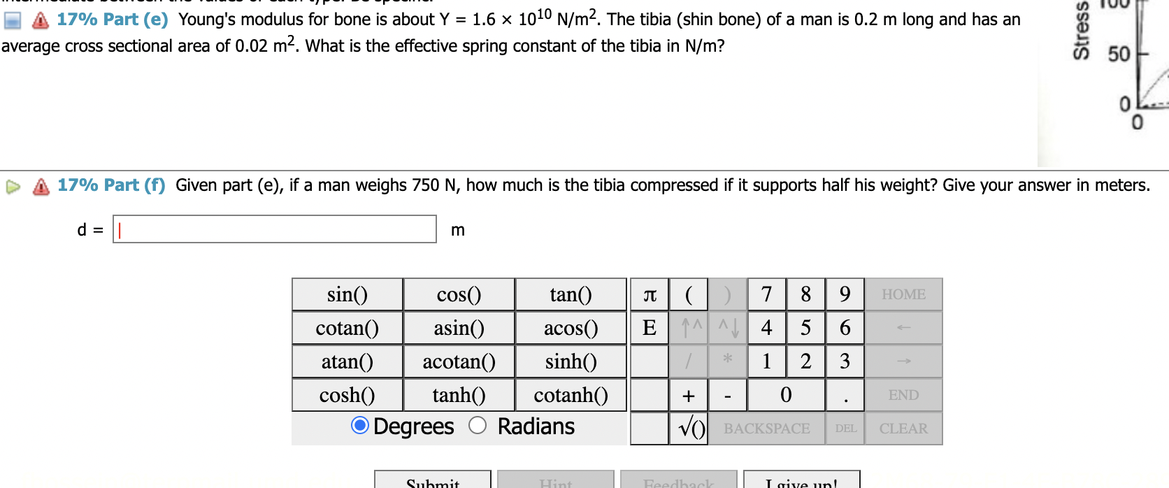  17% Part (e) Young's modulus for bone is about Y =