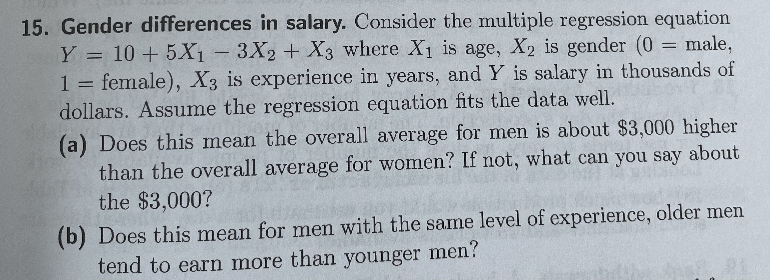  15. Gender differences in salary. Consider the multiple regression equation Y