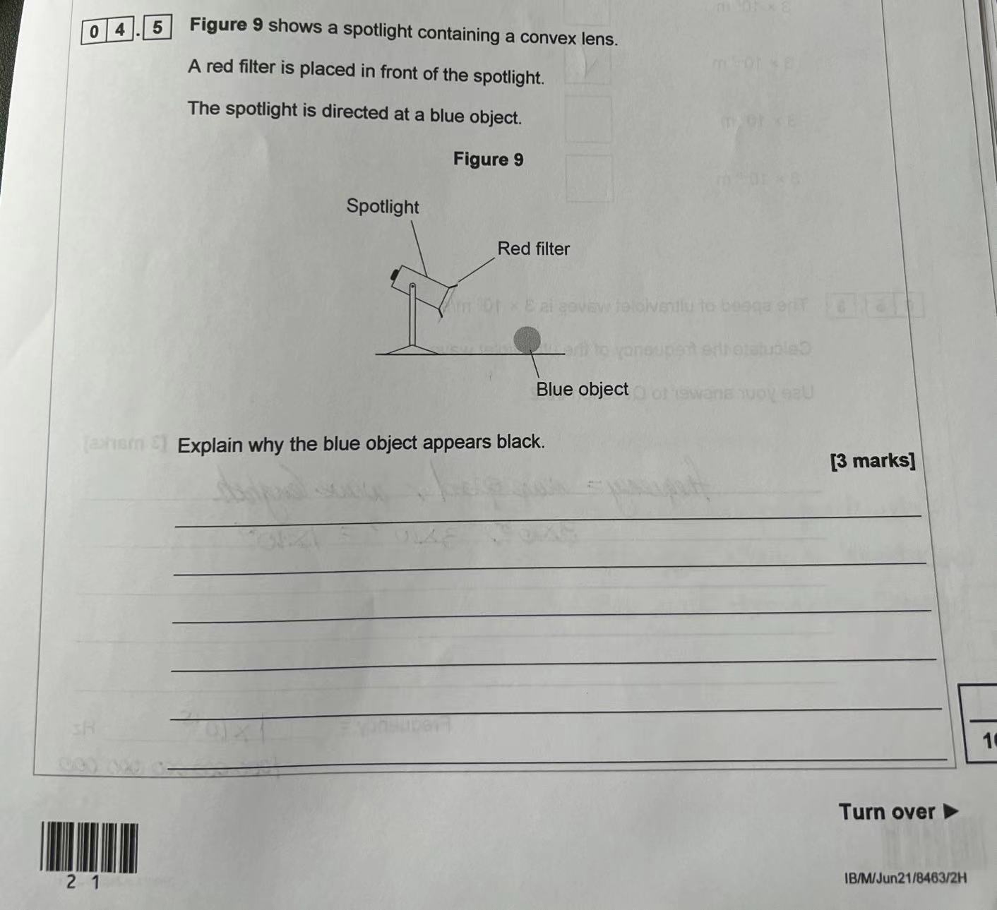 0 4. 5 Figure 9 shows a spotlight containing a convex
