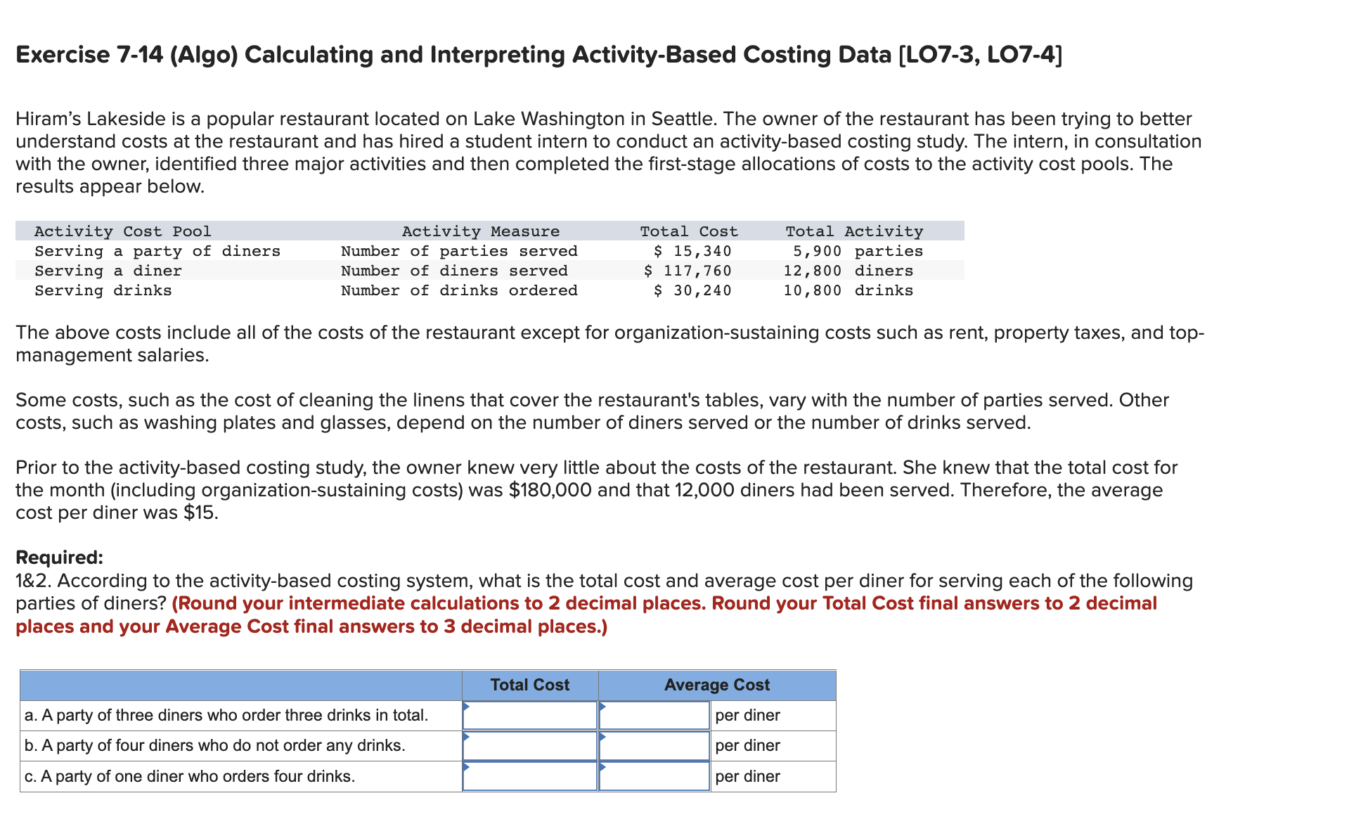  Exercise 7-14 (Algo) Calculating and Interpreting Activity-Based Costing Data [LO7-3, LO7-4]