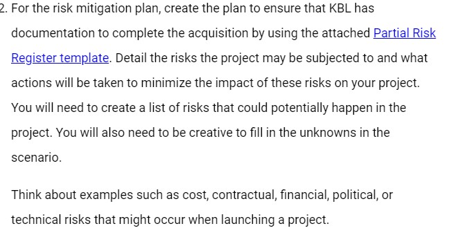 Plan. All info is listed below, some may have to "created." Create