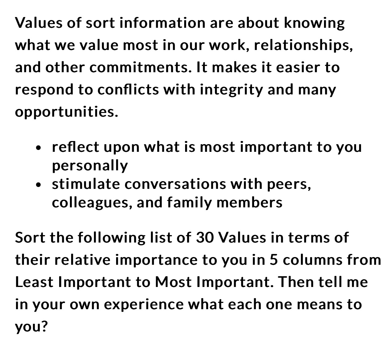 Values of sort information are about knowing what we value most