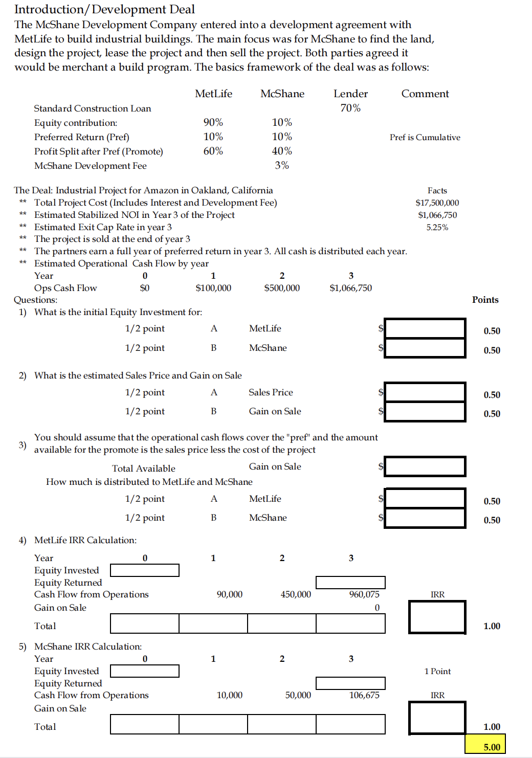 agreement with MetLife to build industrial buildings. The main focus was for
