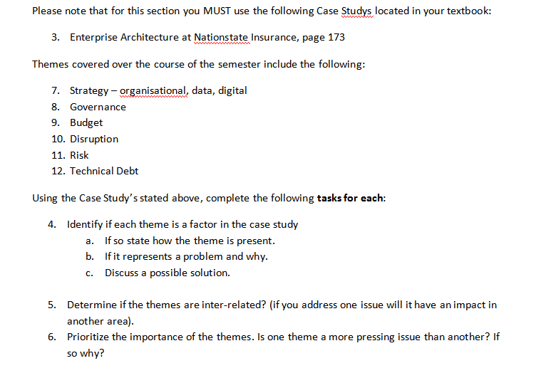 Case Miocated in 1your textbook: 3. Enterprise Architecture at Nationstate Insurance, page