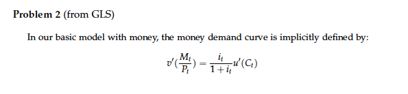 Problem 2 (from GLS) In our basic model with money, the