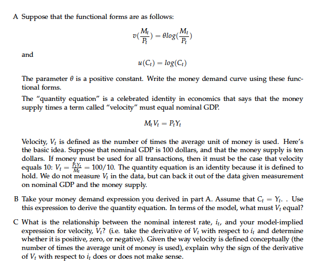 money demand curve is implicitly defined by: Mt it 1 + it