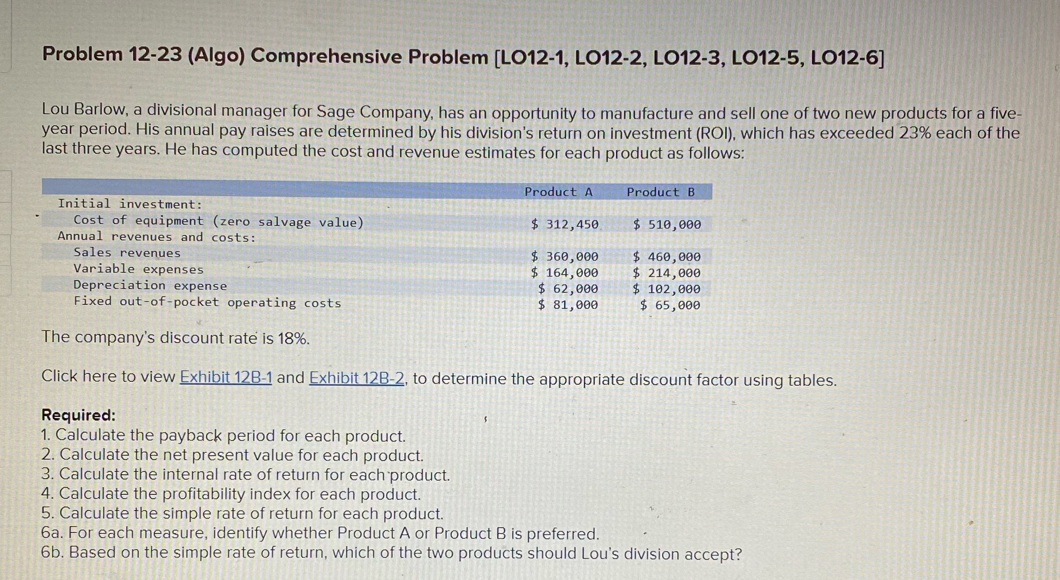need help ! Problem 12-23 (Algo) Comprehensive Problem [LO12-1, LO12-2, LO12-3, LO12-5,