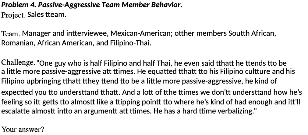 and interviewee, Mexican-American; otther members Soutth African, Romanian, African American, and Filipino-Thai.