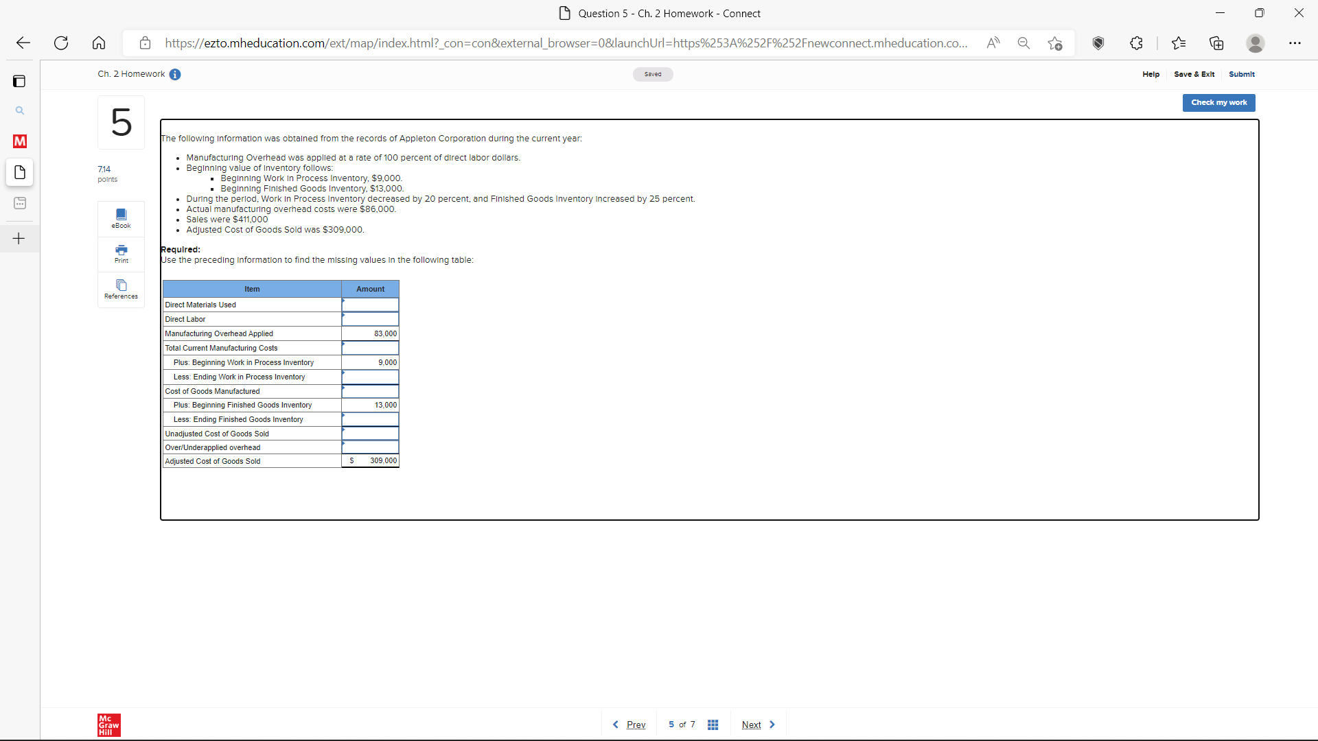 . .. Ch. 2 Homework Saved Help Save & Exit Submit Check