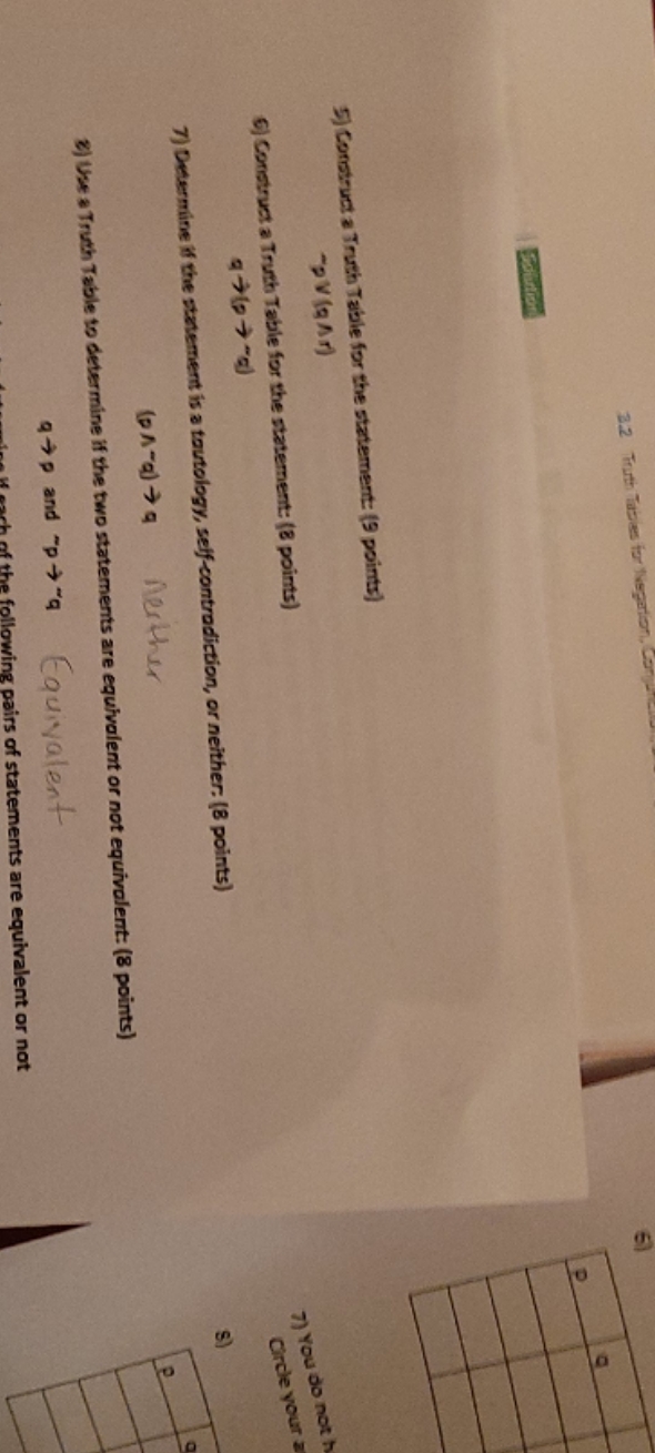 please help 3.2 Truth Tables for Negarto Shutfor 5) Construct a Truth