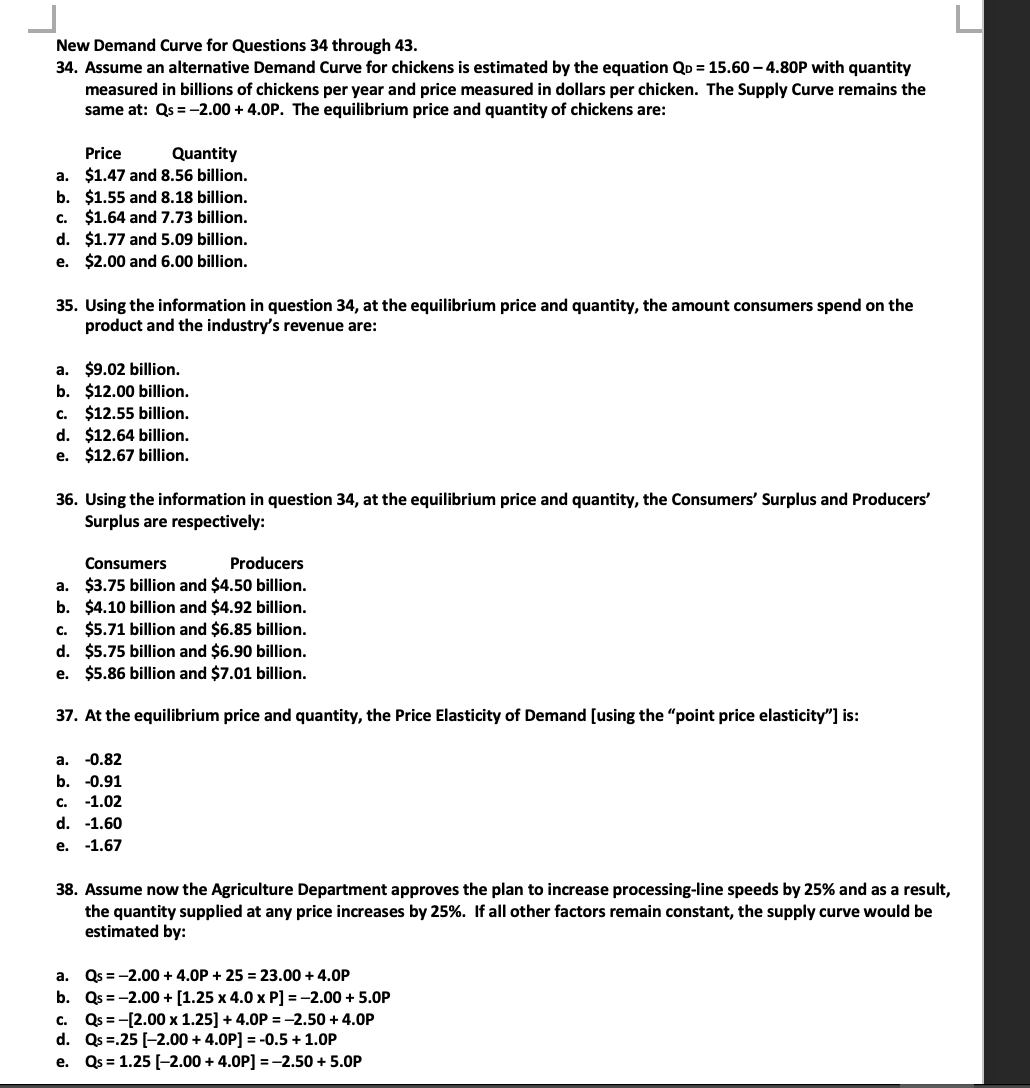 PLEASE ANSWER # 43 ONLY. _| L New Demand Curve for Questions