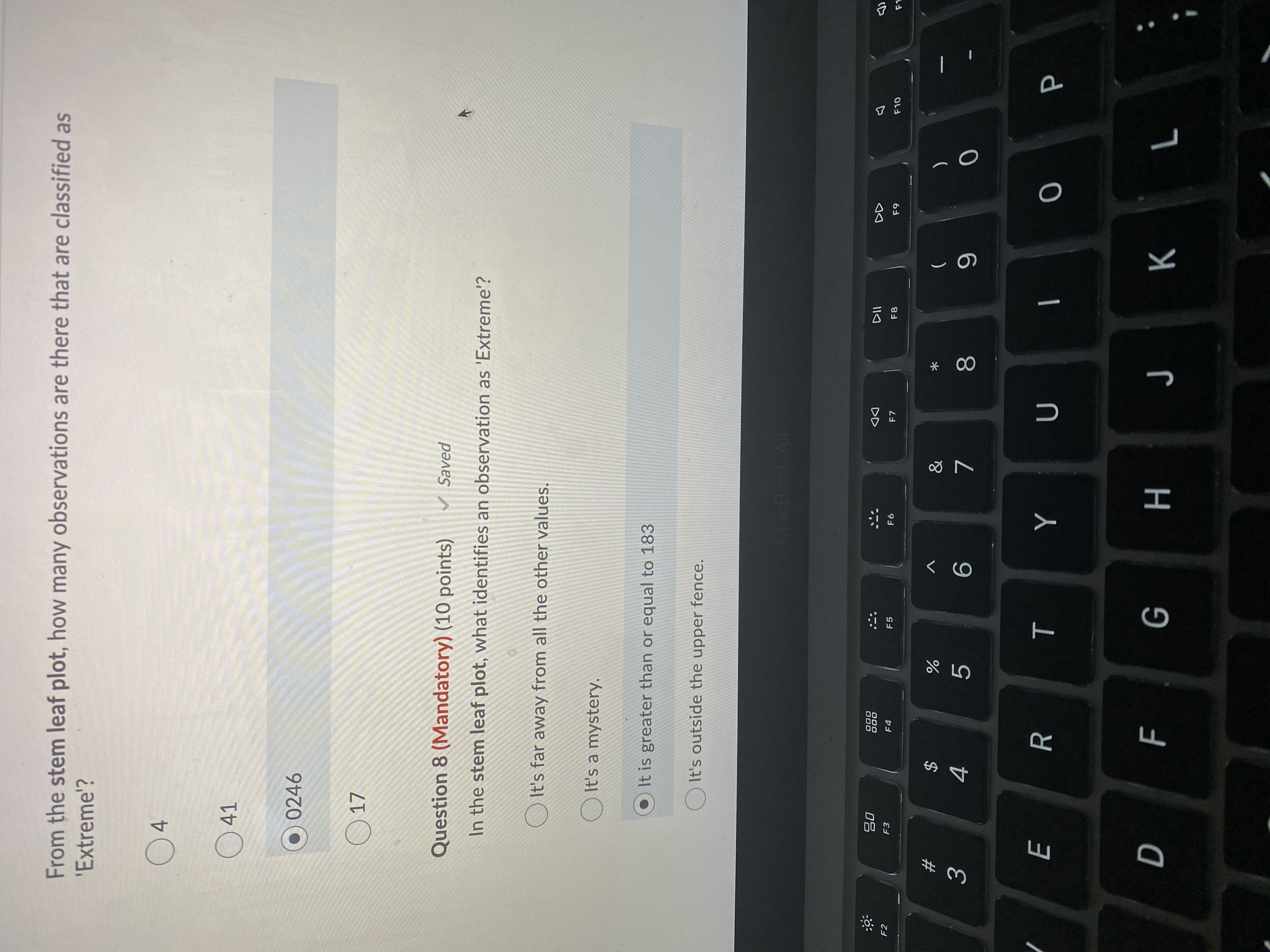 Question 7 and 8 Spss lab 4 From the stem leaf plot,