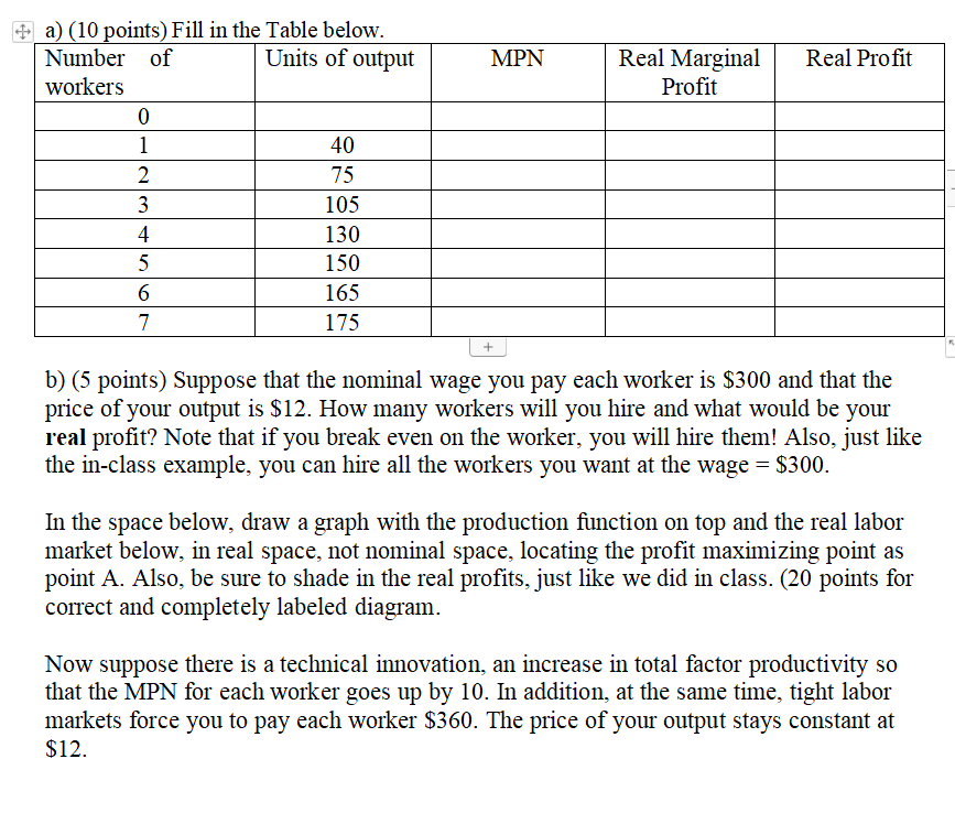 Fill in the Table below and answer questions. + a) (10 points)