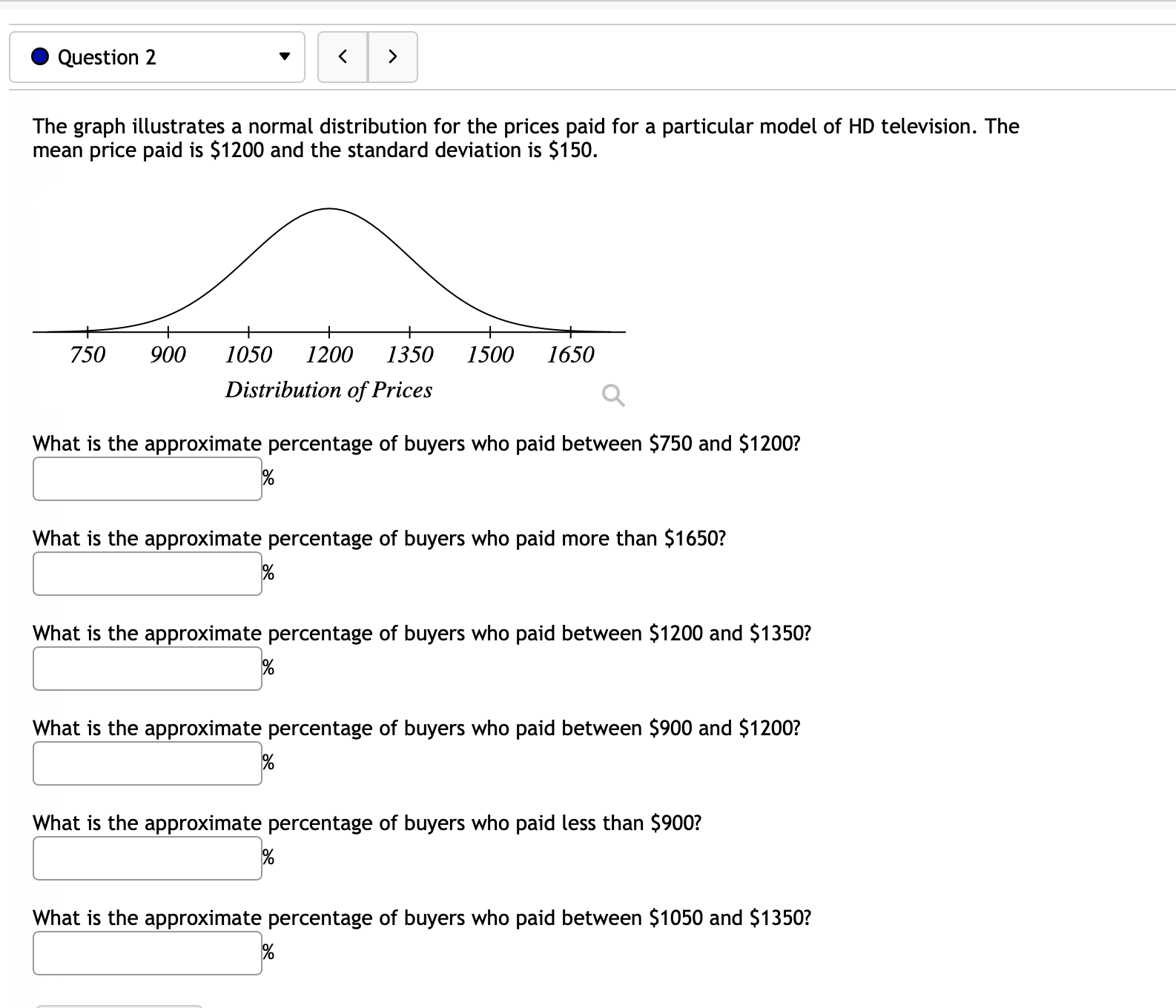 0 Question 2 v The graph illustrates a normal distribution for