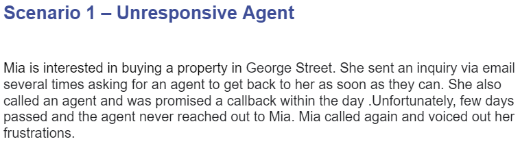 for an agent to get back to her as soon as they