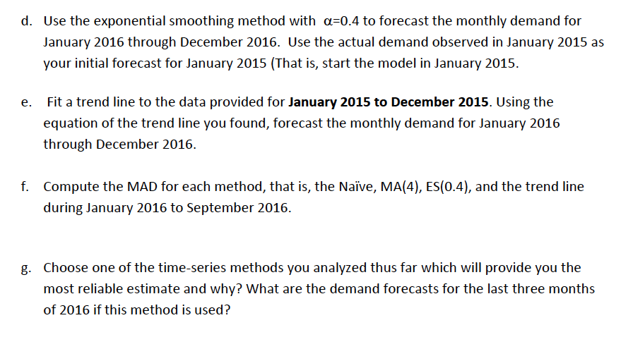 N Time series plot Year Month Demand 2015 January 1560 Paste your