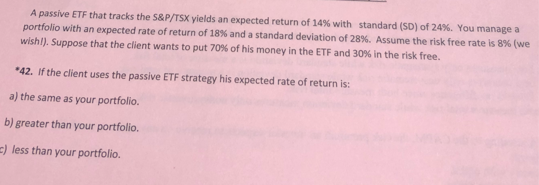  A passive ETF that tracks the S&P/TSX yields an expected return
