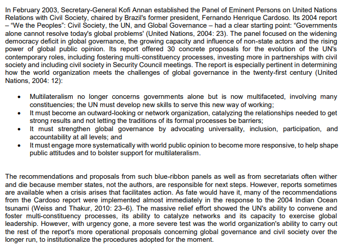 In February 2003, Secretary-General Kofi Annan established the Panel of Eminent Persons