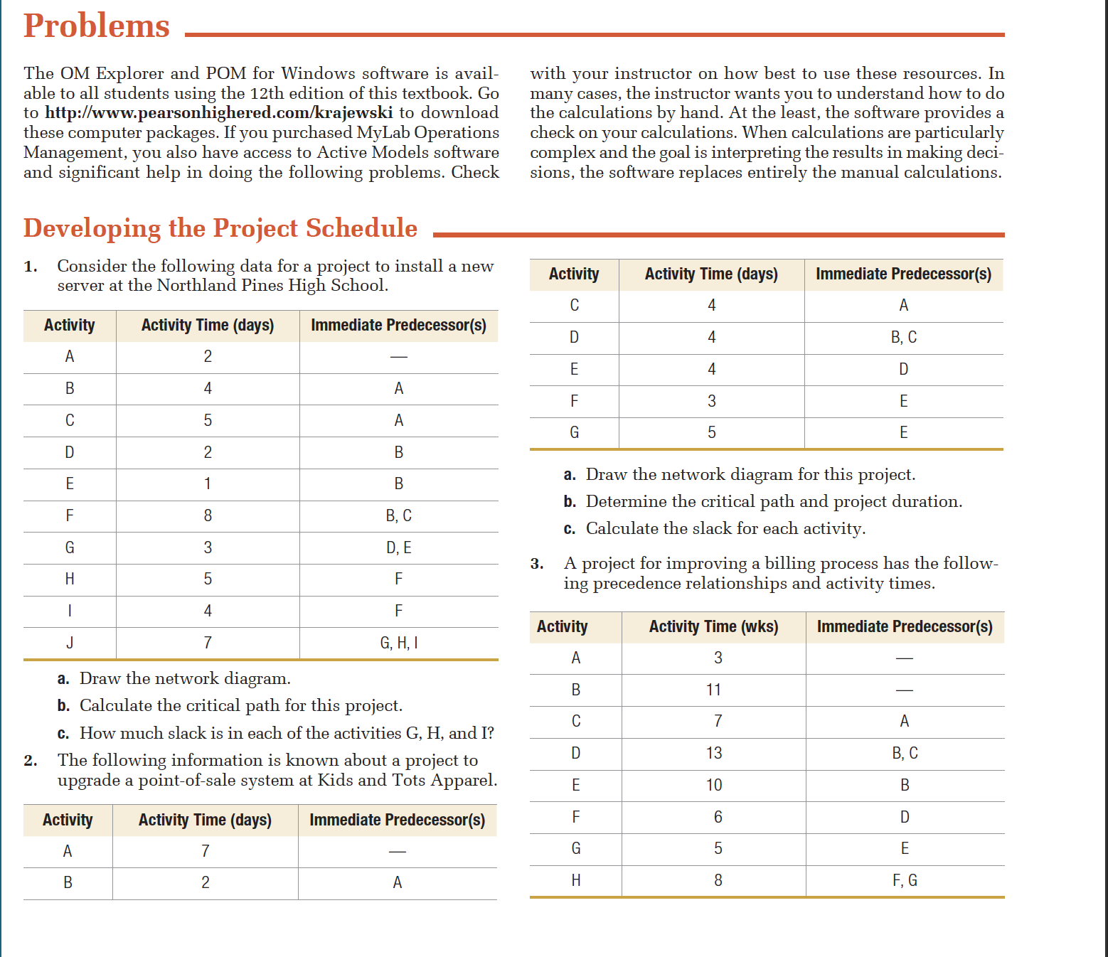  Problems The OM Explorer and POM for Windows software is avail