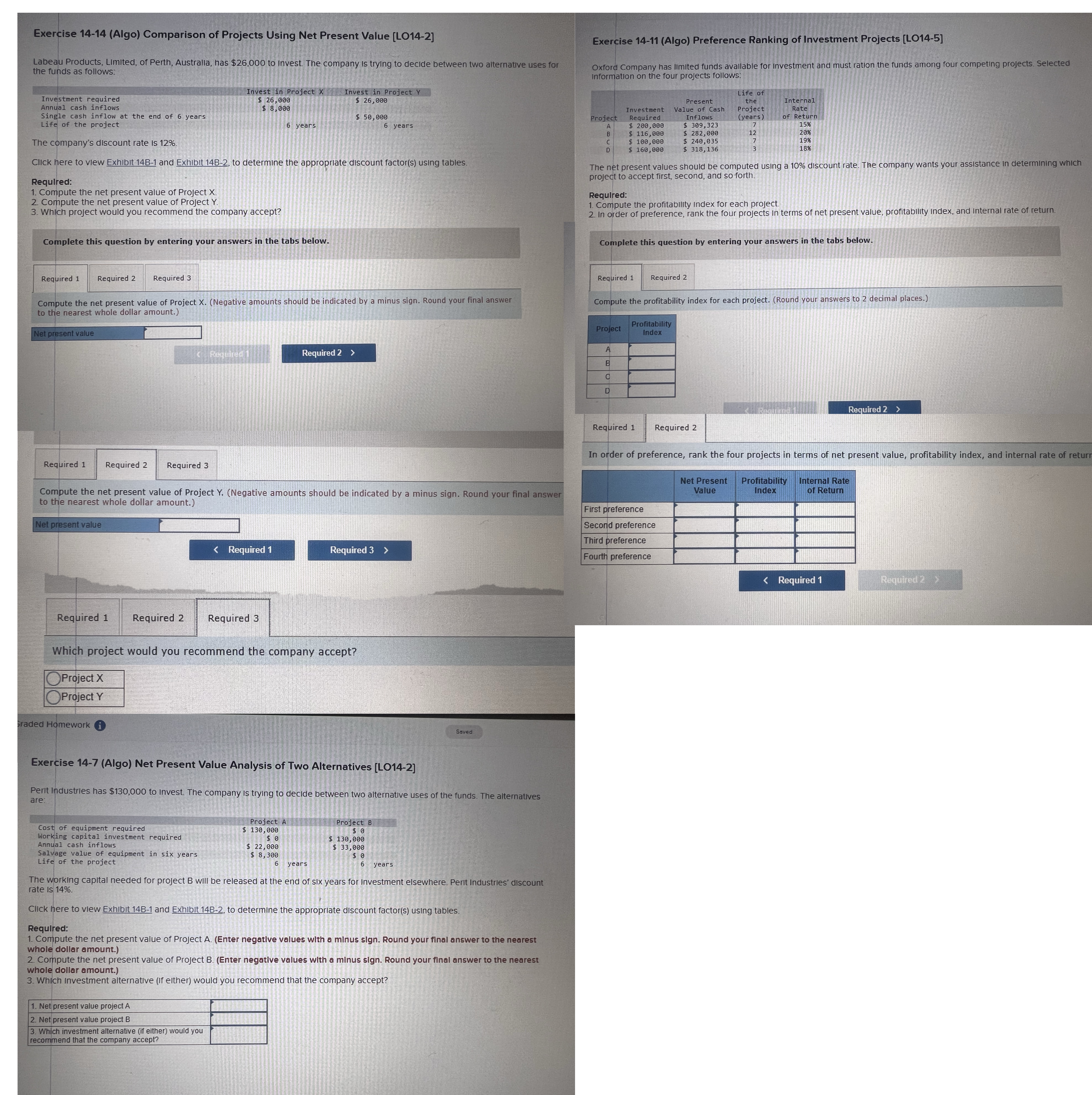 I need help with these 3 Exercise 14-14 (Algo) Comparison of Projects