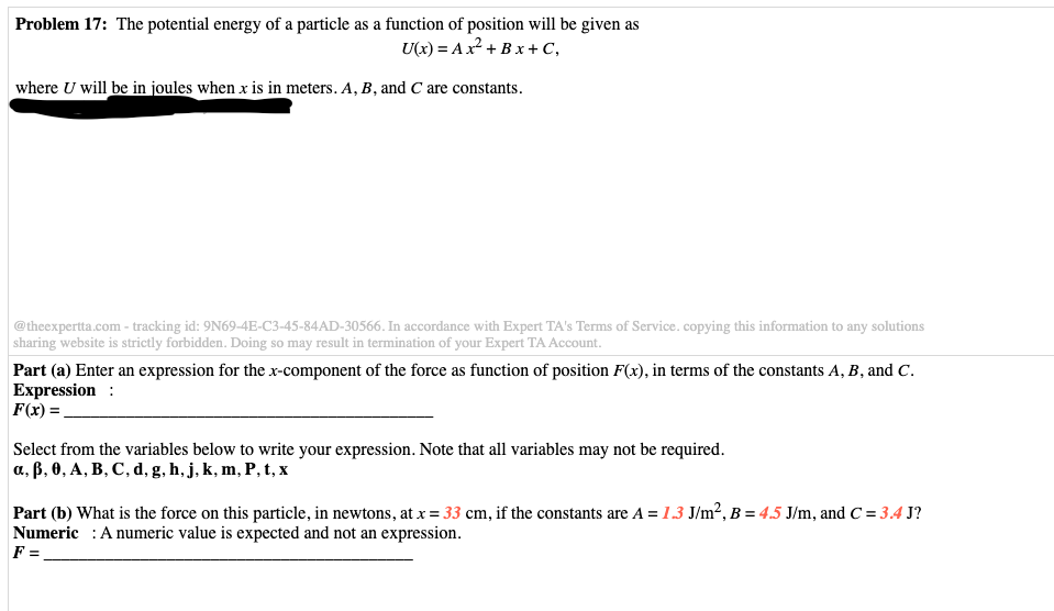 + kx, where A = 19 N, b = 16 rad/m, and