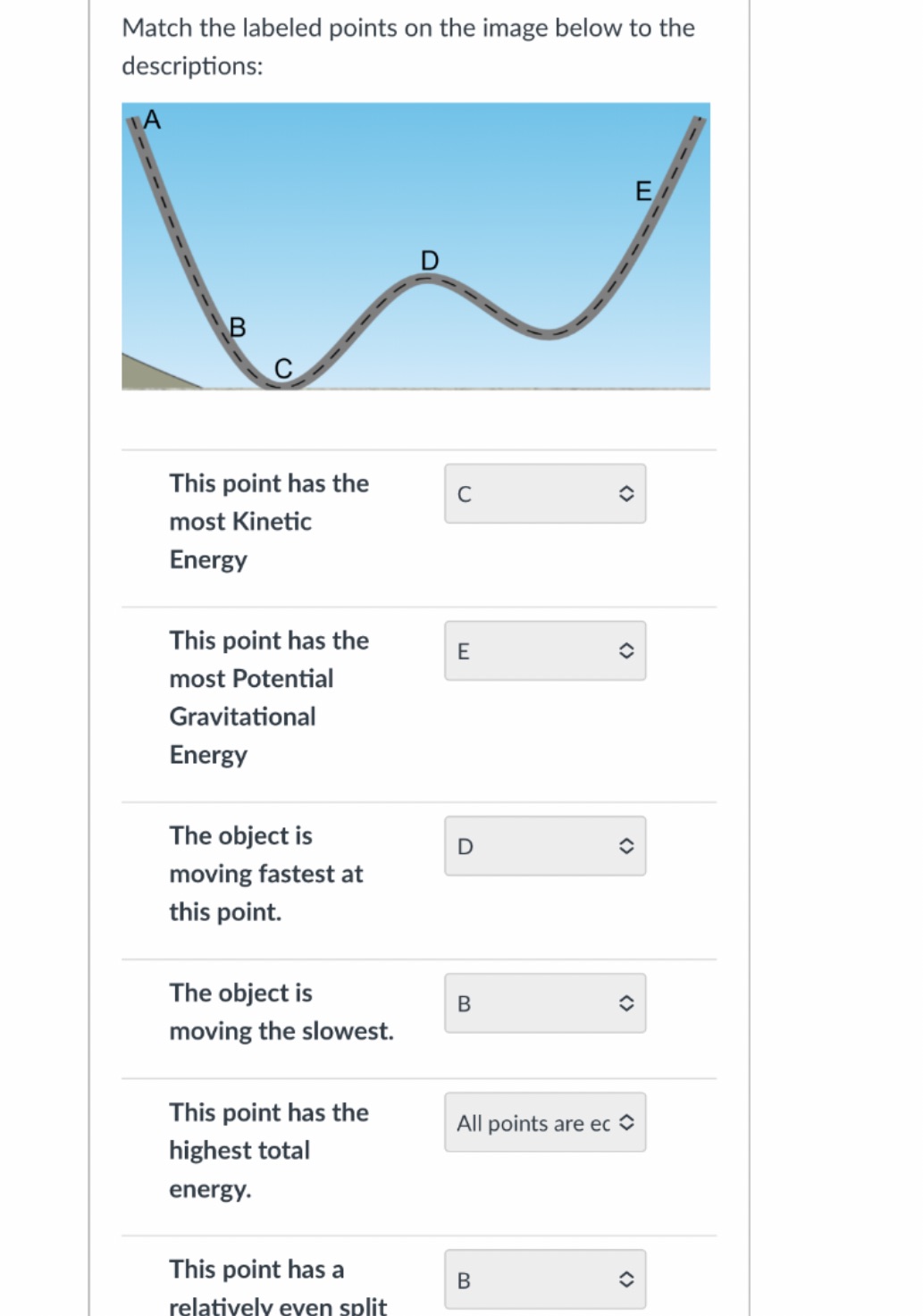 Pls help me Match the labeled points on the image below to