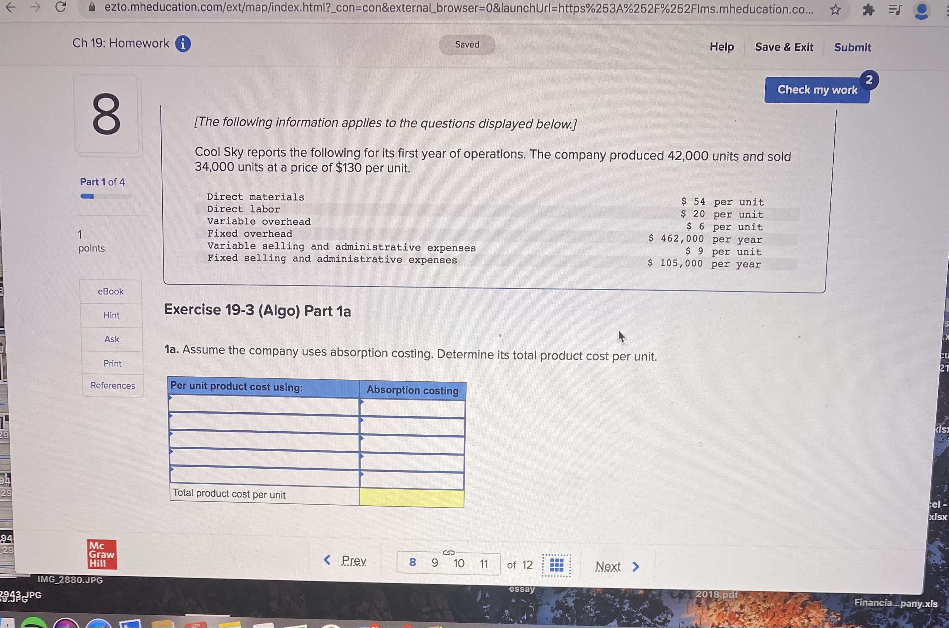 displayed below.] Cool Sky reports the following for its first year of