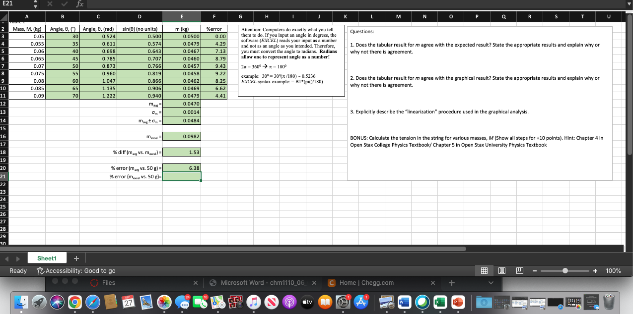 Questions:1. Does the tabular result for m agree with the expected result?