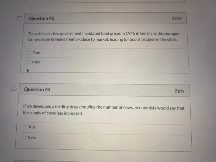 The artificially low government mandated food prices in 1945 in Germany discouraged