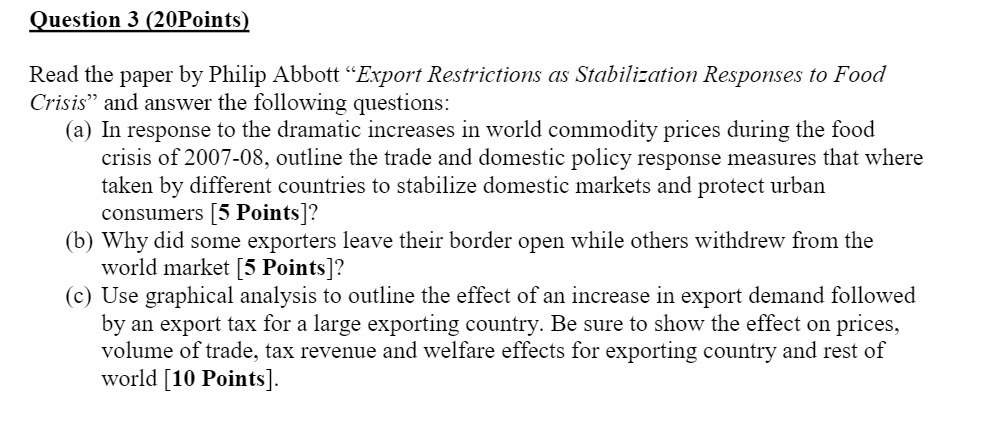 as Stabilization Responses to F ood Crisis\" and answer the following questions: