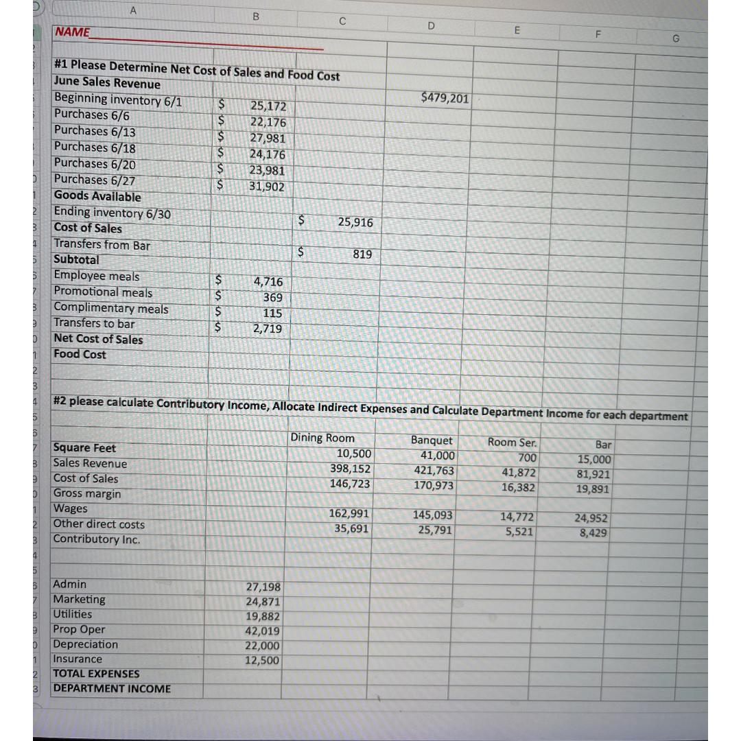  A B C D E F G NAME #1 Please Determine