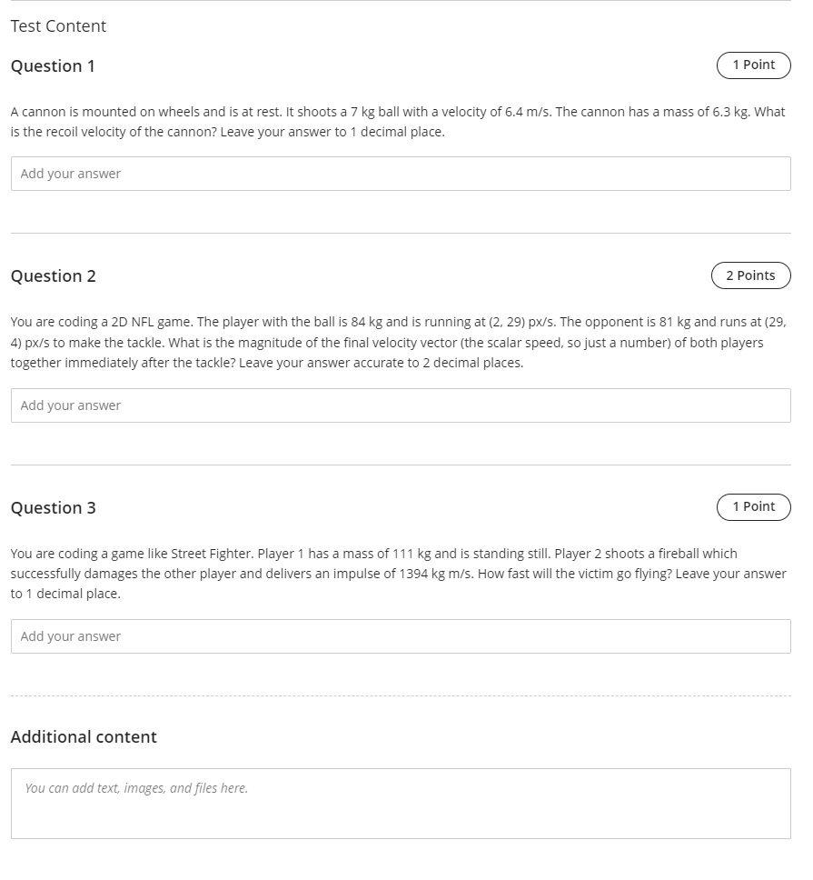 Hello, I need help with physics. Thank you! Test Content Question 1
