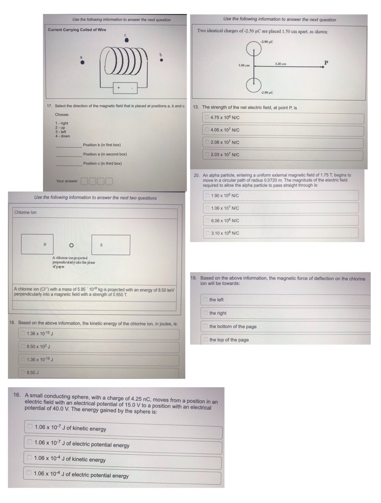  Use the following information to answer the next question Use the