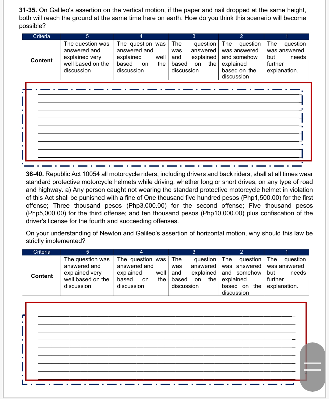 scenario will become possible? Criteria Content The question was answered and explained