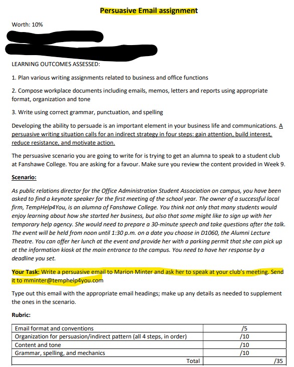 writing assignments related to business and office functions 2. Compose workplace documents