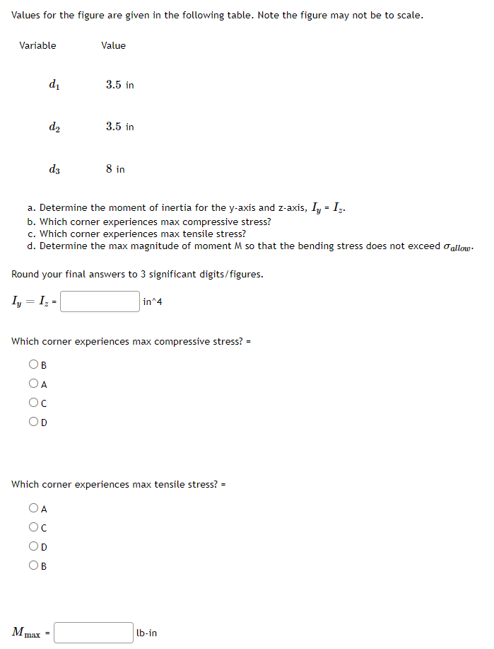 the figure may not be to scale. Variable Value all 3.5 in