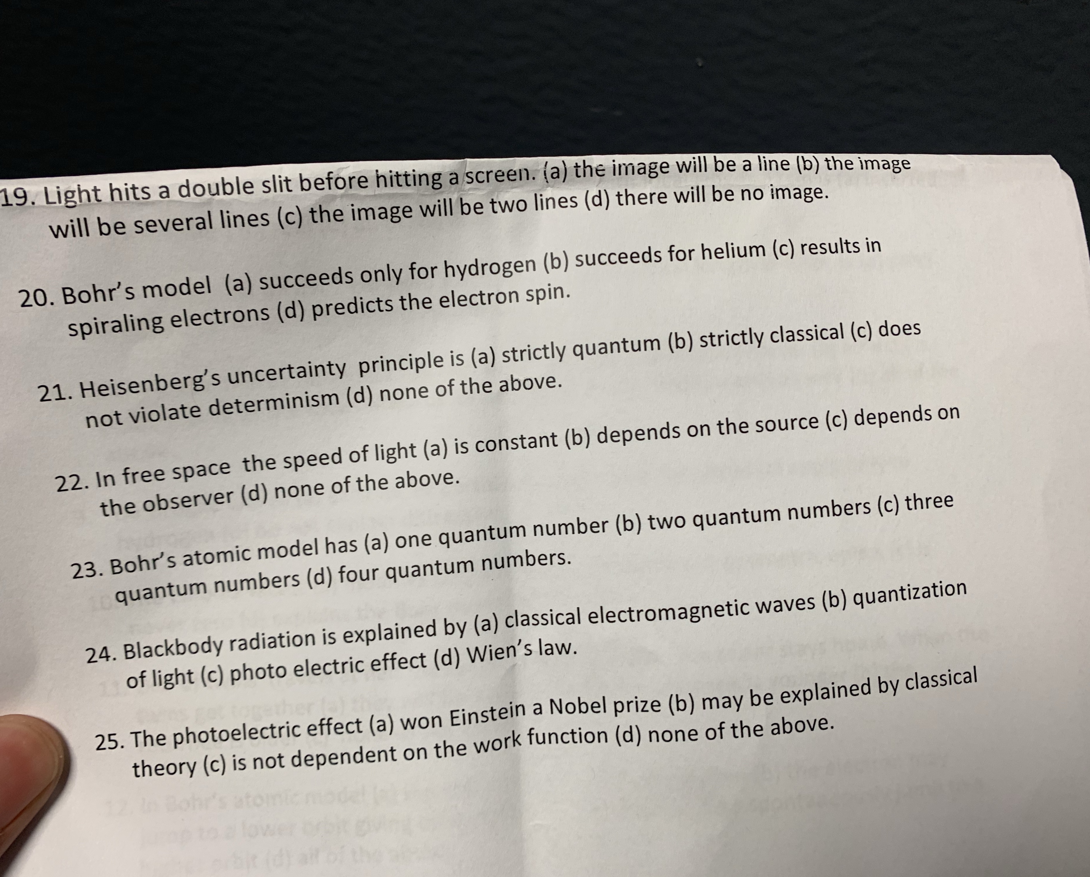  19. Light hits a double slit before hitting a screen. (a)