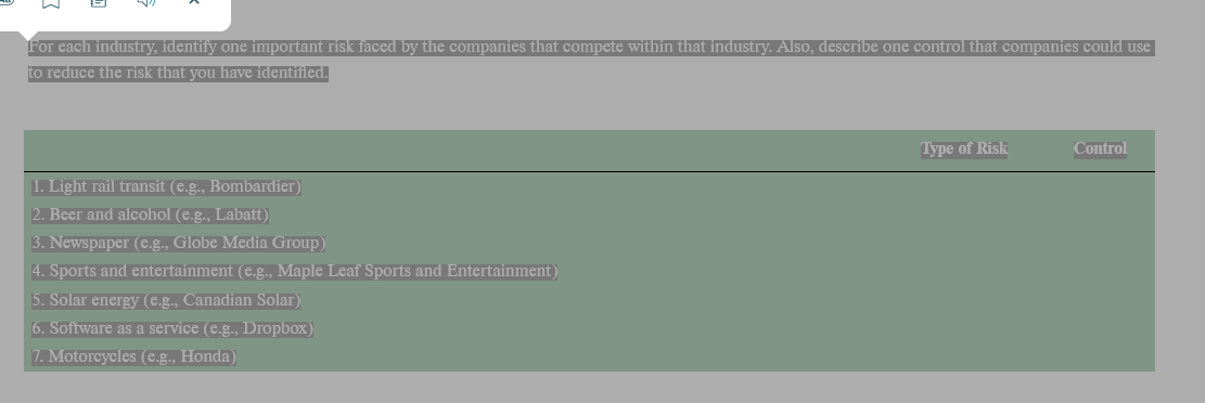 that compete within that industry. Also, describe one control that companies could