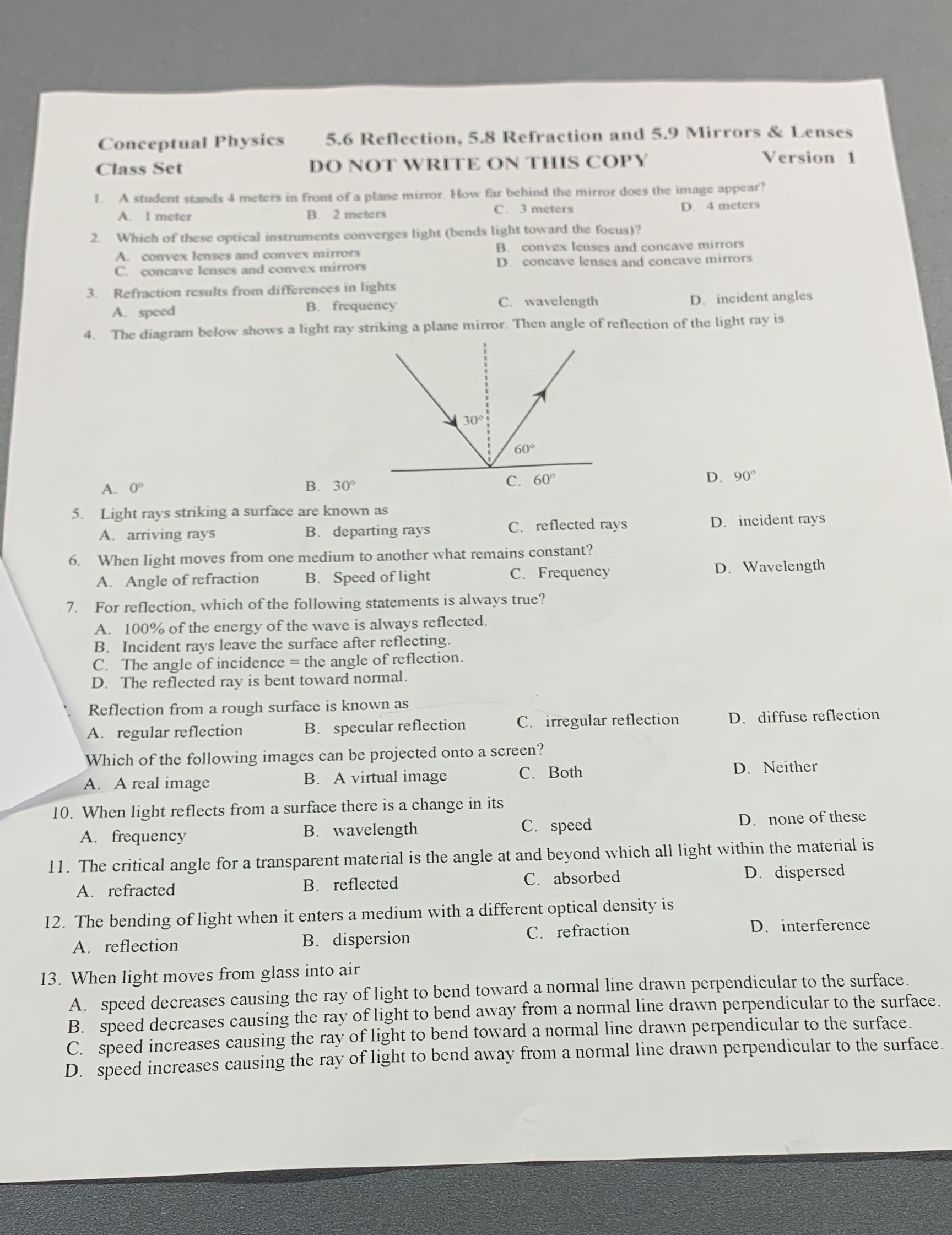 help me please asap Conceptual Physics 5.6 Reflection, 5.8 Refraction and 5.9
